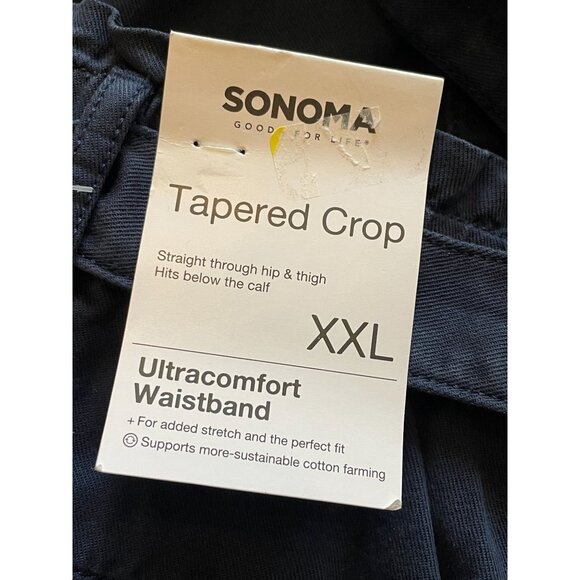 XXL tapered paperbag waist belted pockets Navy pull on cottage boho beach pant - Picture 6 of 8